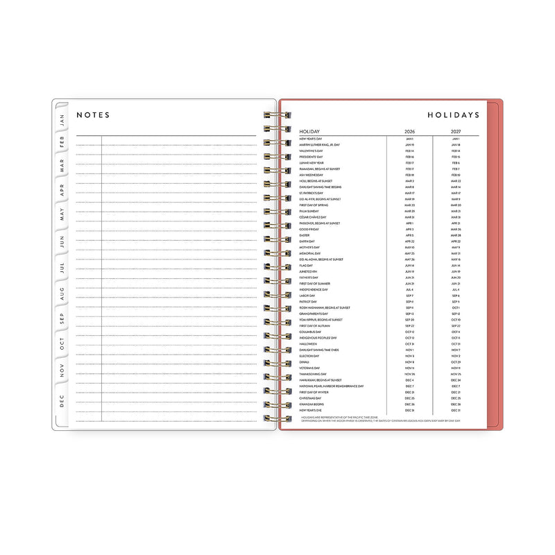 2026 Blue Sky Bespoke Letterpress Pomegranate Blush 5" x 8" Calendar Year Weekly & Monthly Planner, Faux Leather Cover (156222)