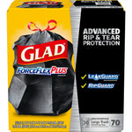 Glad ForceFlexPlus 30 Gallon Trash Bag, 5.31" x 10.06", Low Density, 0.90 mil, Black, 70/Box (70358)