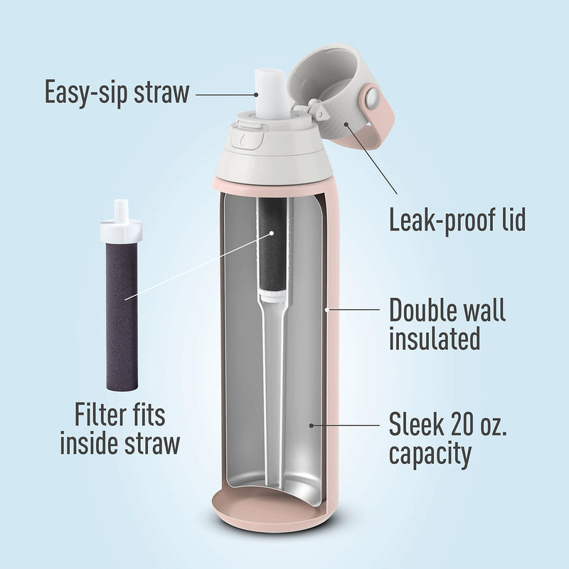 Brita Stainless Steel Filtered Water Bottle, 20 oz., Rose (36452)