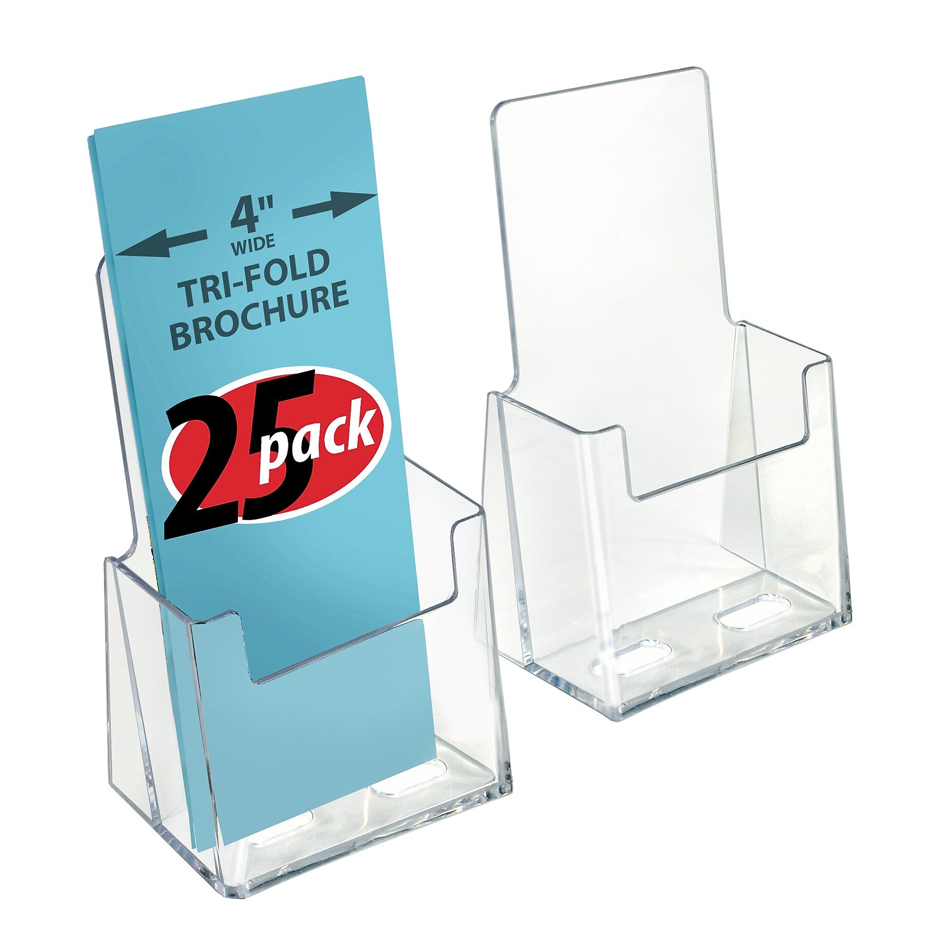 Azar Brochure Holder, 4.125" x 7.25", Vertical, Table Top, Clear, Plastic, 25/Pack (252012-25PK)