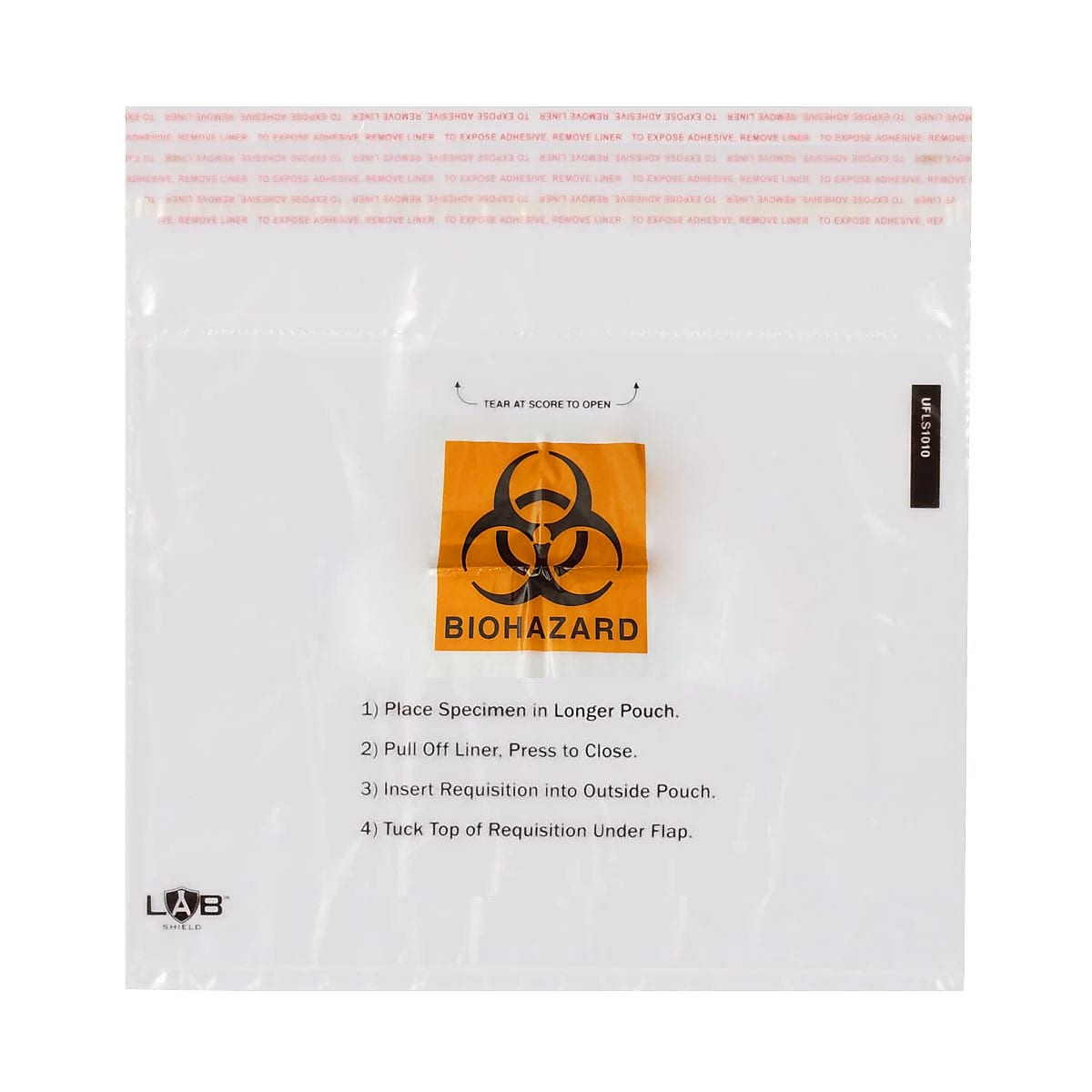 Biohazard Clear Specimen Bags, adhesive closure