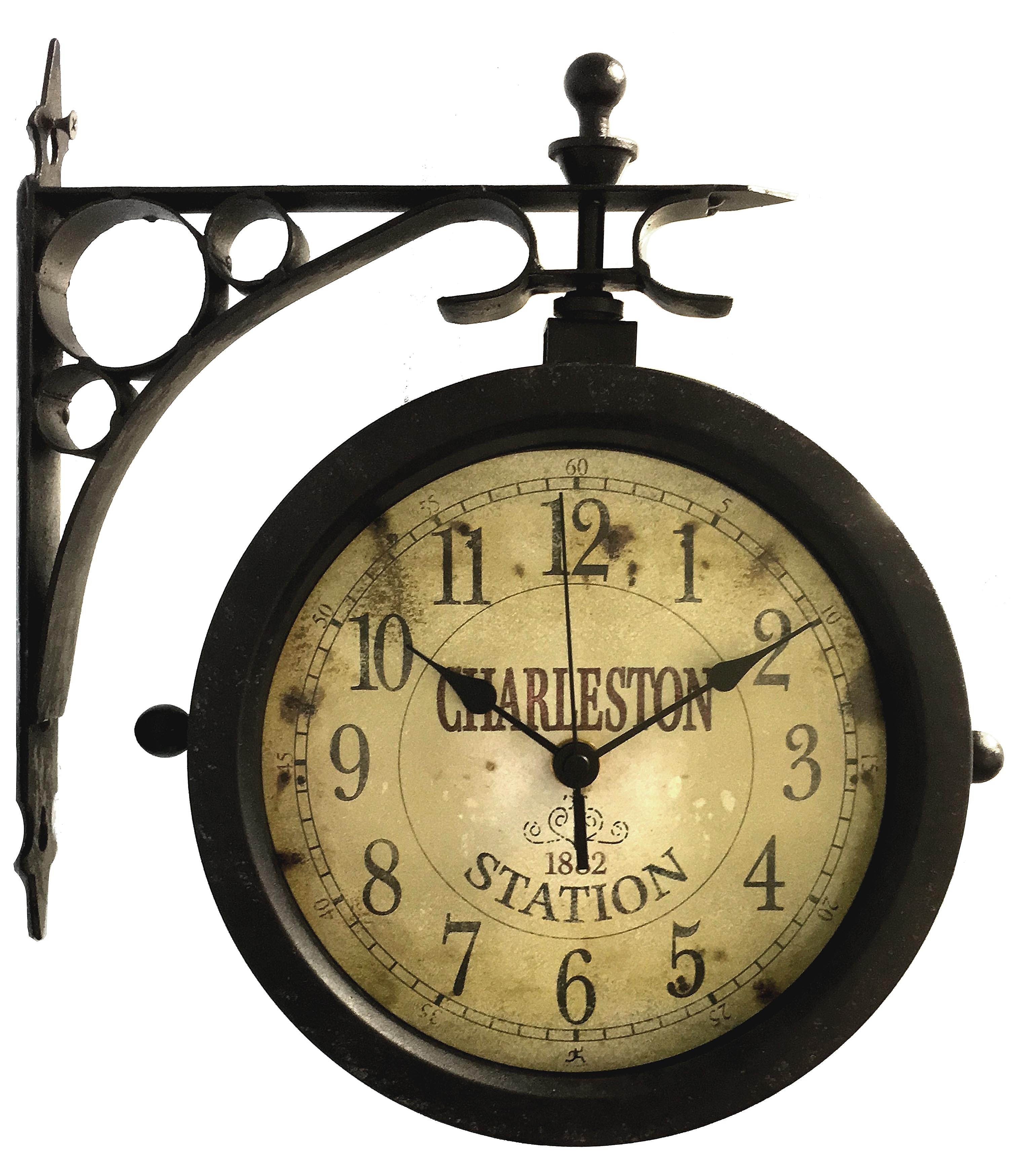 Infinity Instruments The Charleston Indoor/Outdoor Double-Sided Antique Clock, 8", Rust Finished