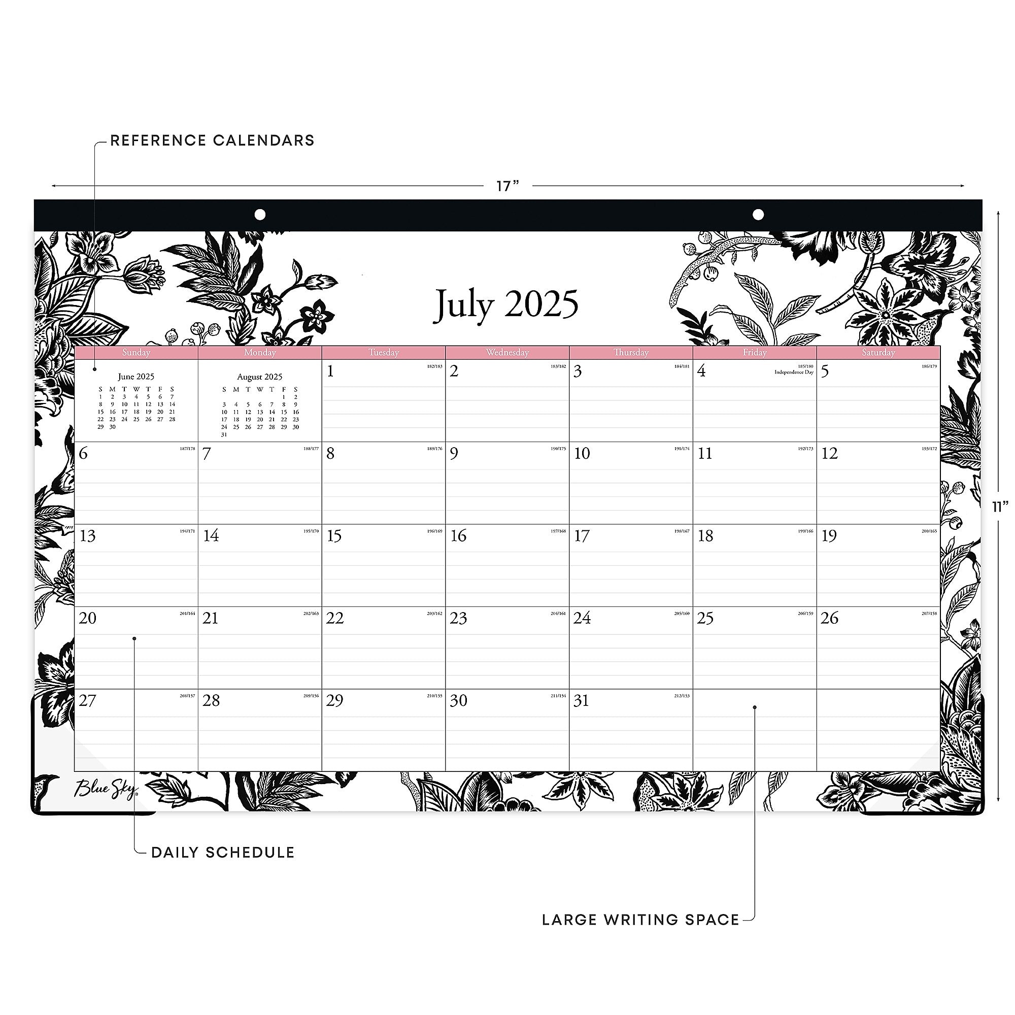 2025-2026 Blue Sky Analeis 17" x 11" Academic Monthly Desk Pad Calendar, Black/White (130617-A26)
