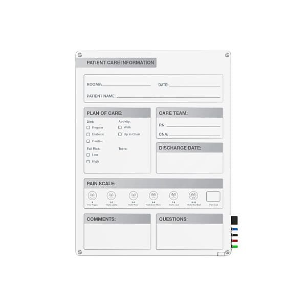 Ghent Harmony Patient Room Glass Dry-Erase Whiteboard, 3'H x 2'W (GRPHMYRN11P-23)