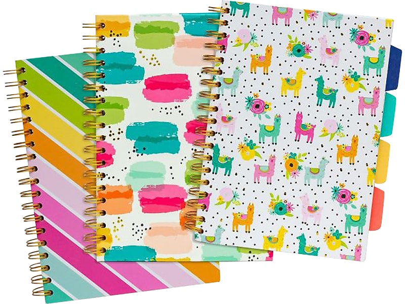 Carpe Diem Color Wash 5-Subject Subject Notebooks, 7.09" x 10", College Ruled, 100 Sheets, Assorted Colors, 3/Pack (9032-CD)