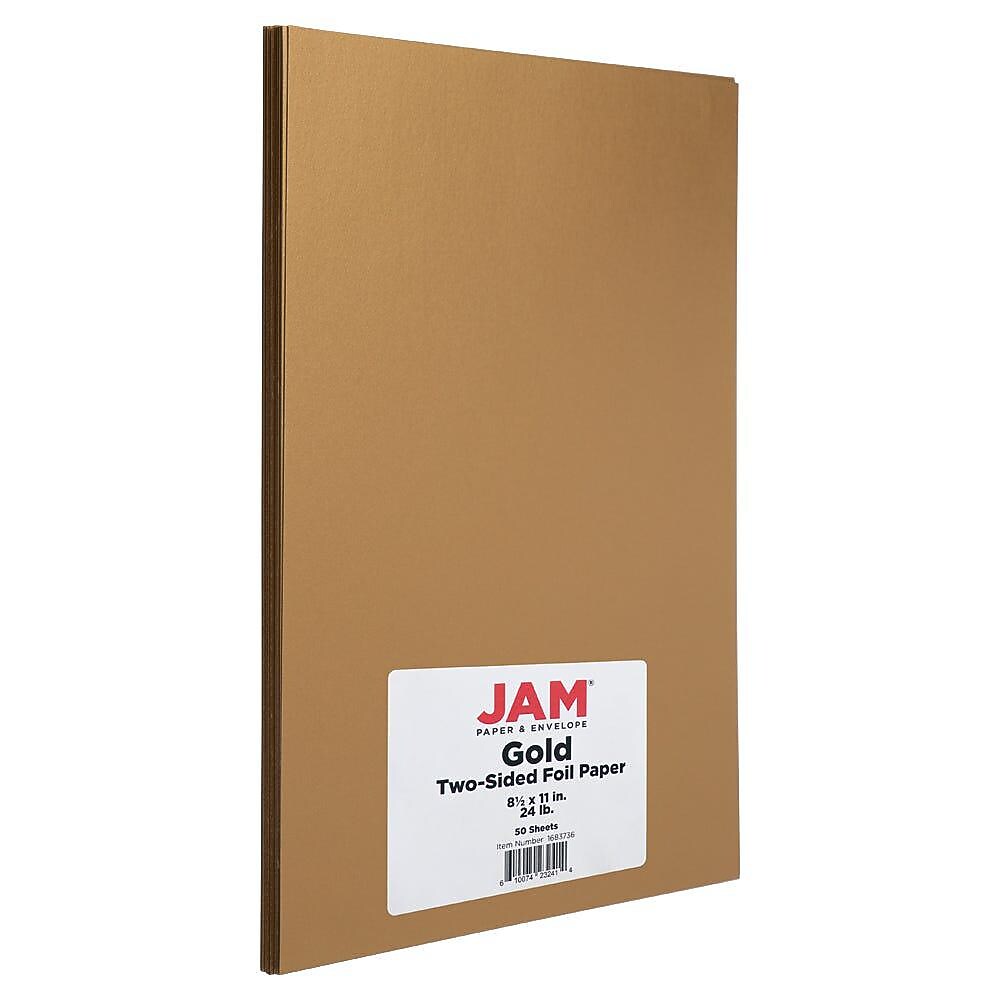 JAM Paper Foil 2-Sided 8.5" x 11" Color Multipurpose Paper, 24 lbs. Gold, 50 Sheets/Ream (1683736)