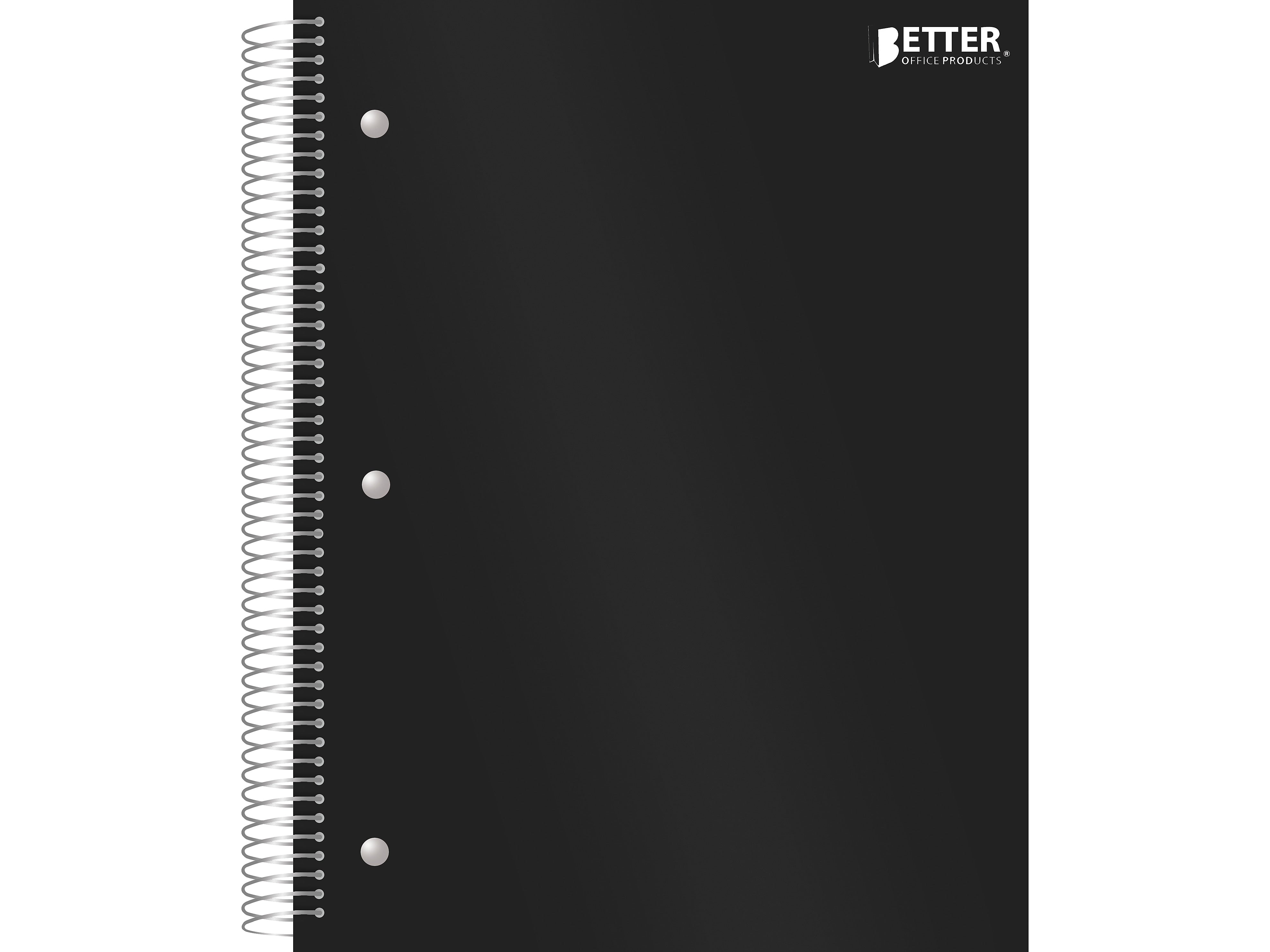 Better Office 5-Subject Subject Notebooks, 8.5" x 11", College Ruled, 200 Sheets, Black (25781)
