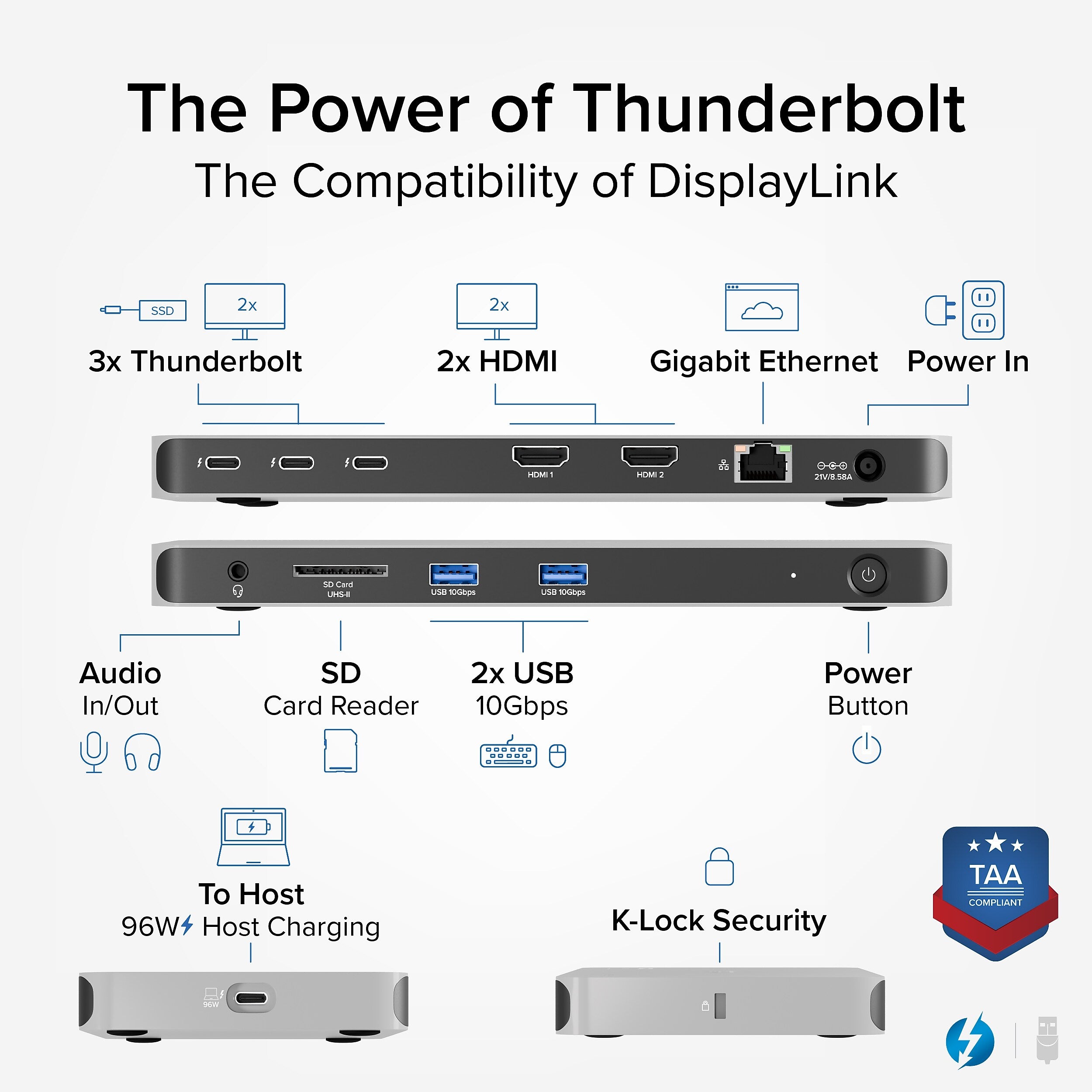 Plugable 5-in-1 Thunderbolt Universal Docking Station, Gray (TBT-6950PD)