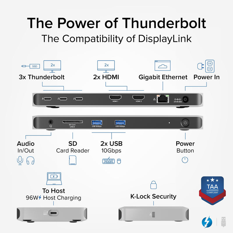 Plugable 5-in-1 Thunderbolt Universal Docking Station, Gray (TBT-6950PD)