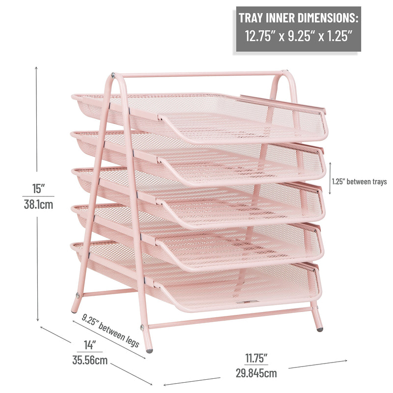 Mind Reader 5-Tier Stackable Paper Desk Tray Organizer, Metal, Pink (5TPAPER-PNK)