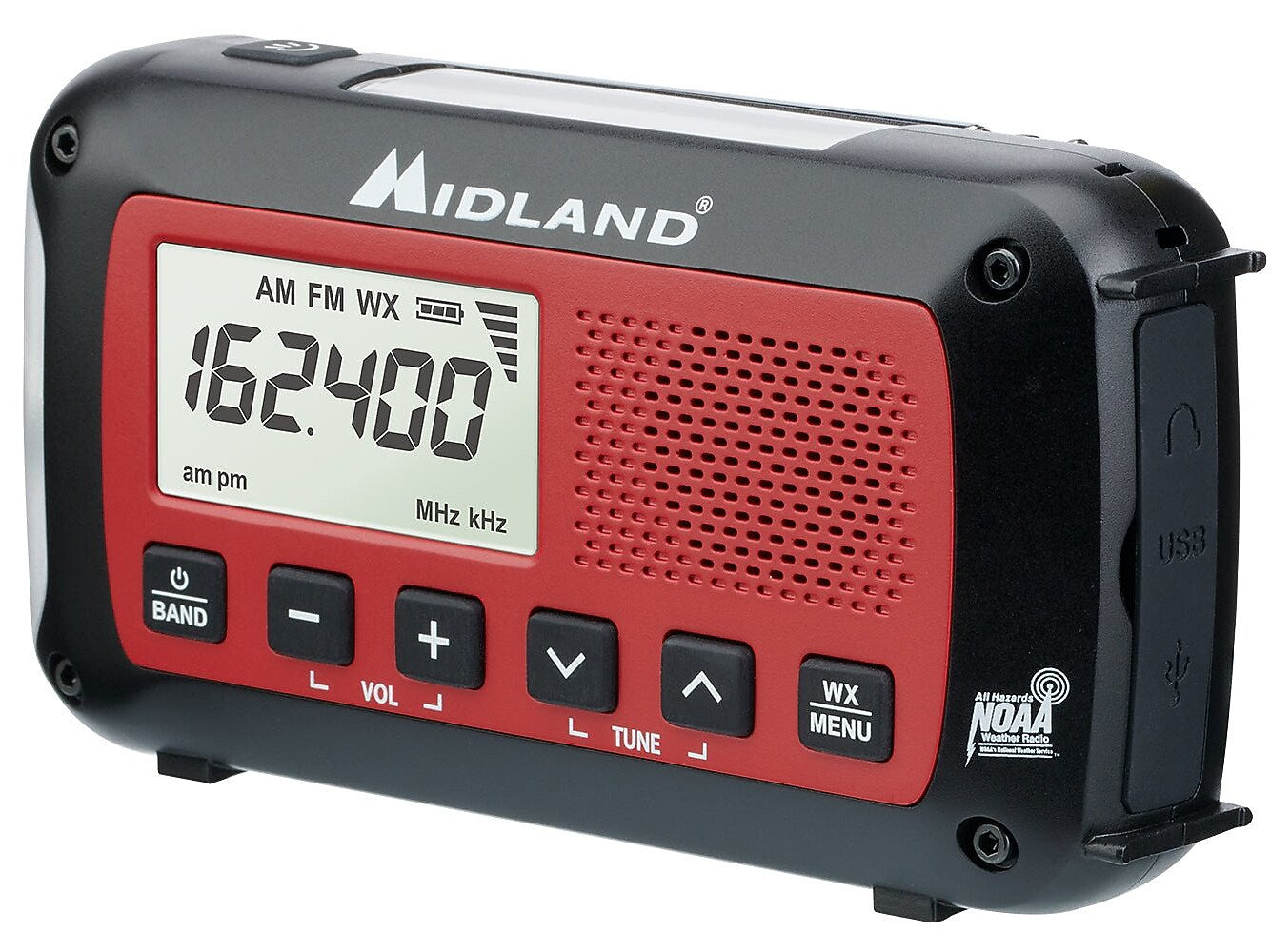 MIDLAND RADIO Wireless Emergency Crank Radio, Black/Red (ER40)