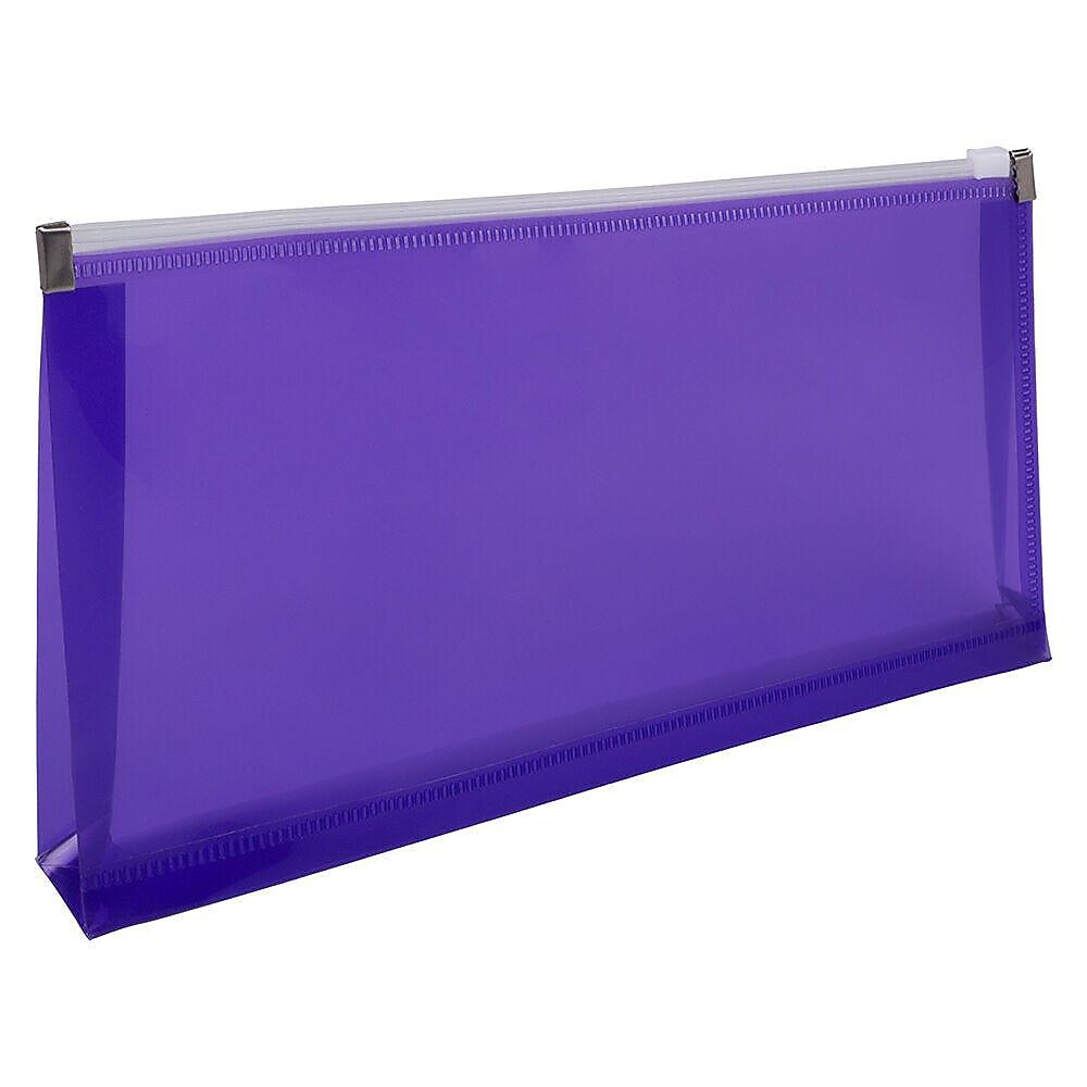 JAM Paper Premium Plastic Expanding Wallet with Zipper Closure, 5" x 10", Purple, 3/Pack (921Z1PUX3)
