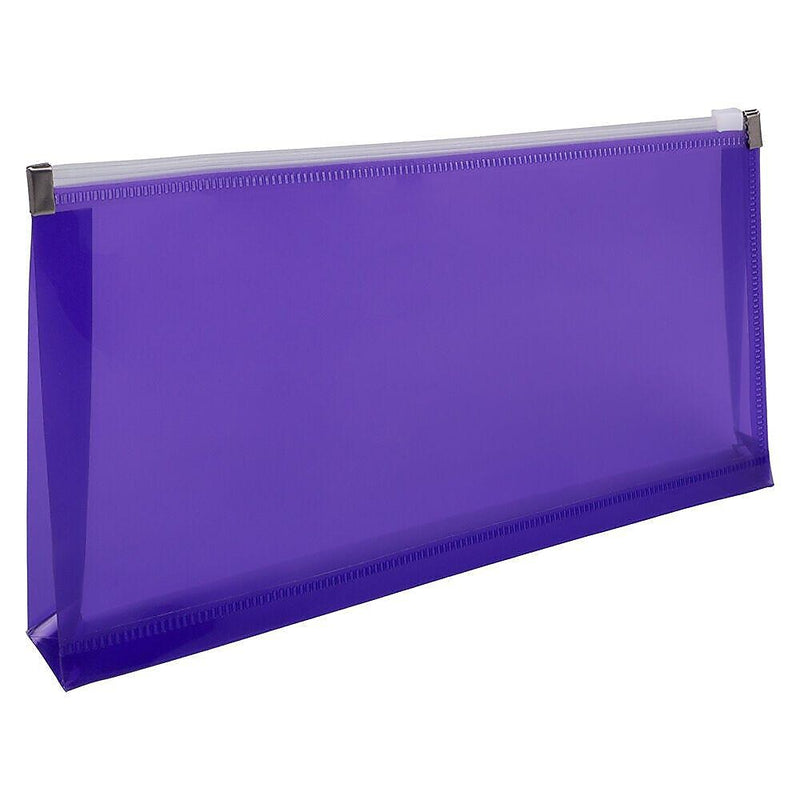 JAM Paper Premium Plastic Expanding Wallet with Zipper Closure, 5" x 10", Purple, 3/Pack (921Z1PUX3)