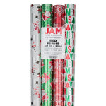 JAM Paper Christmas Wrapping Paper, 25 Sq. ft. x 30", Red Ho Ho Ho Santa Set, 4 Rolls/Pack (165F4reHoS)