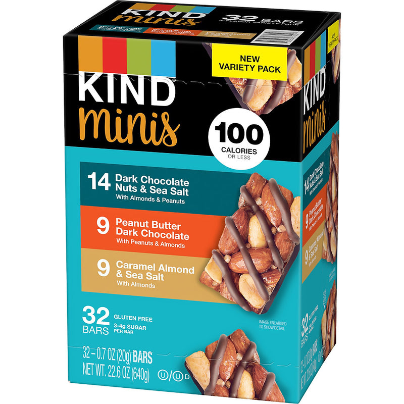 KIND Minis Gluten Free Nut Bar, Variety Pack, 32 Bars/Box (220-00799)