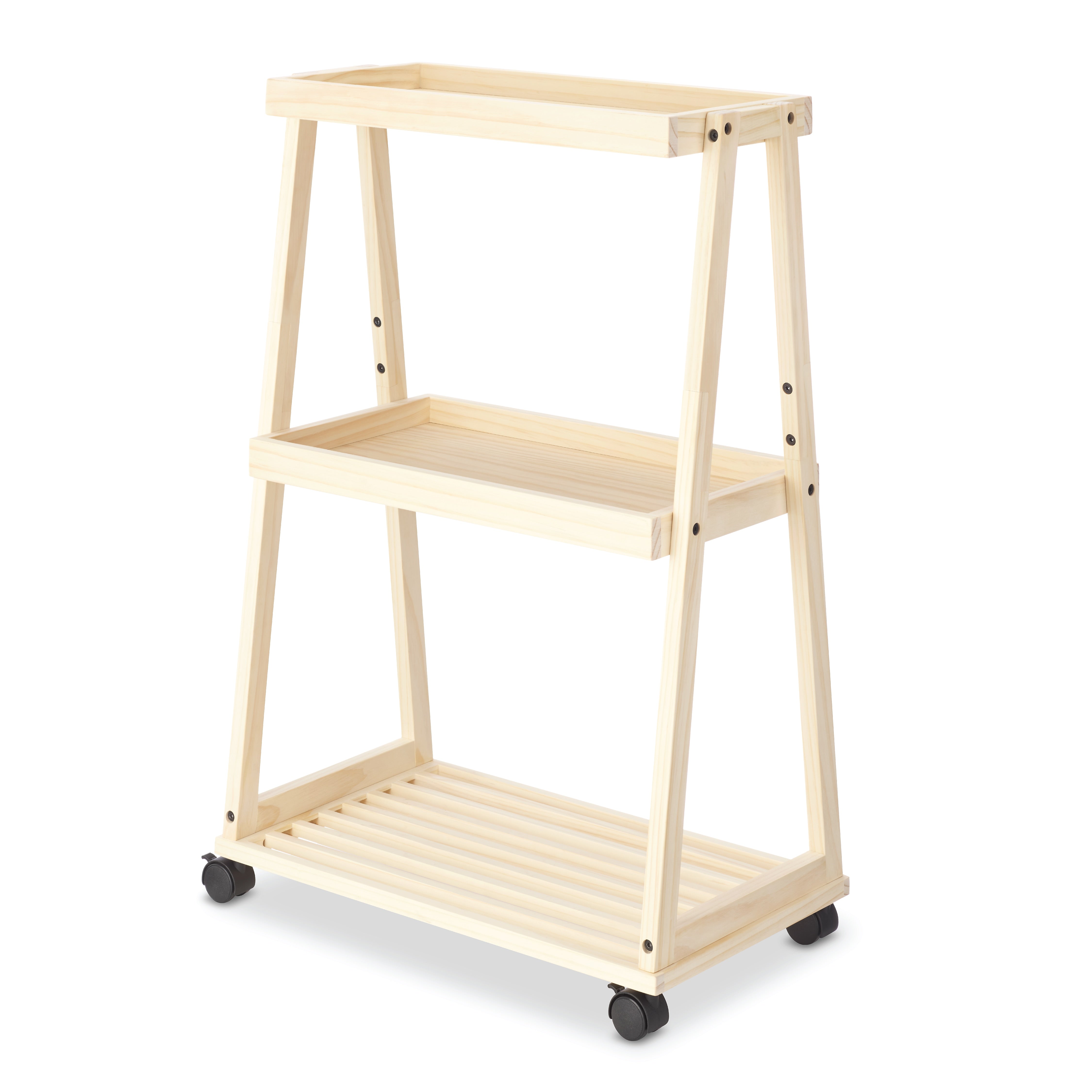 Whitmor 3-Shelf Wood Mobile Kitchen Cart with Lockable Wheels, Natural (6026-11895)