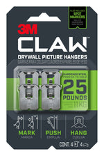 3M CLAW Large Picture Hanger, 25 lb, Silver, 4/Pack (3PH25M4ES)