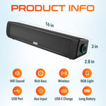 Delton SB200 20-Watt Wired/Wireless Soundbar Computer Speaker, Black (DSB200)