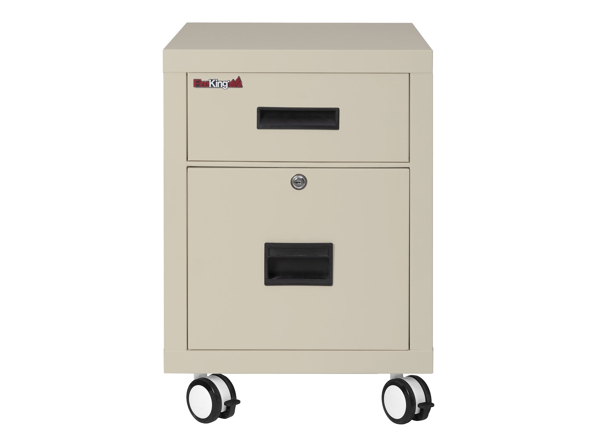 FireKing 2-Drawer Mobile Vertical File Cabinet, Letter/Legal Size, Lockable, Fire Resistant, Parchment (2M1822-1PA)