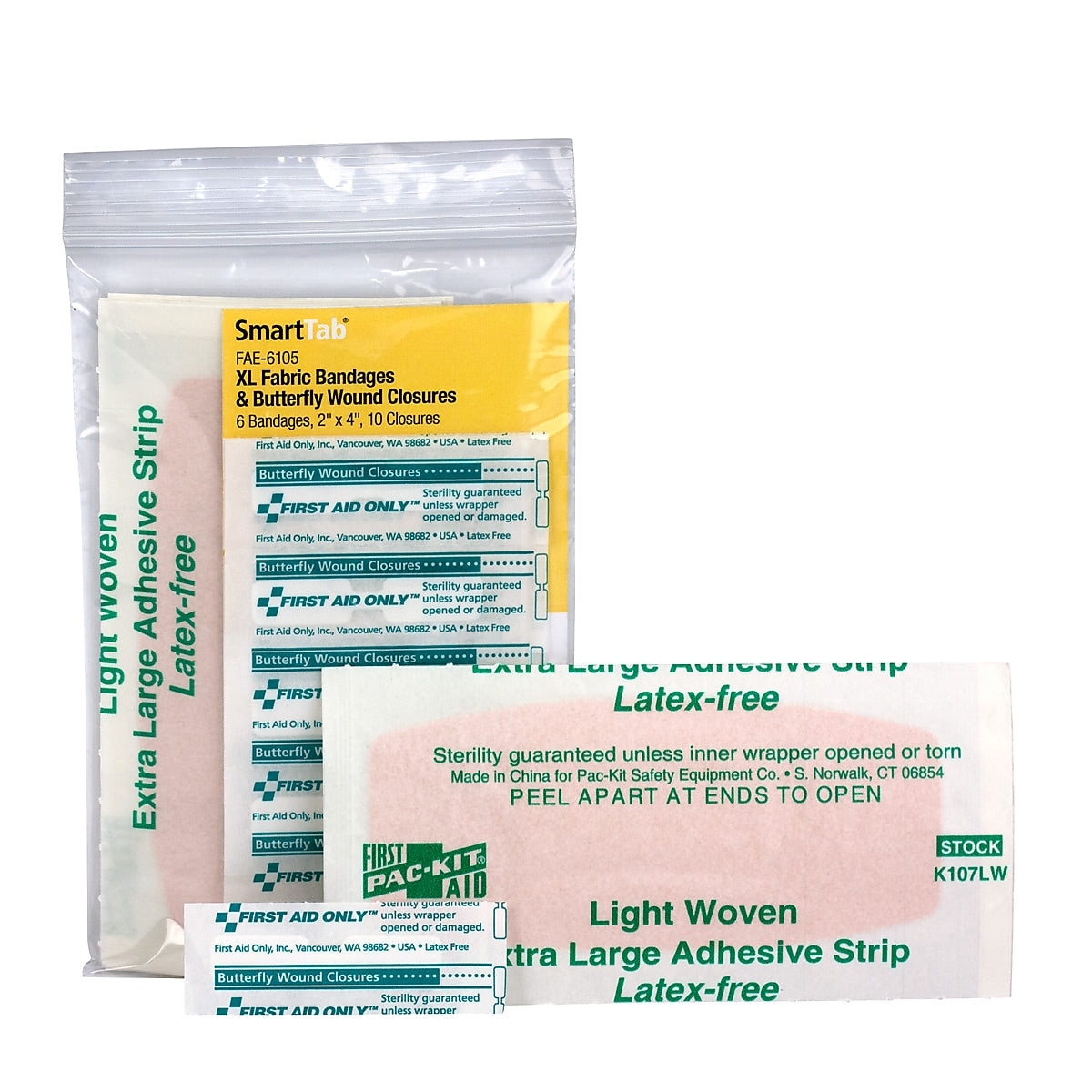 SmartCompliance 2"x 4" Fabric Adhesive Bandages & Butterfly Wound Closure Refill, 16/Box (FAE-6105)