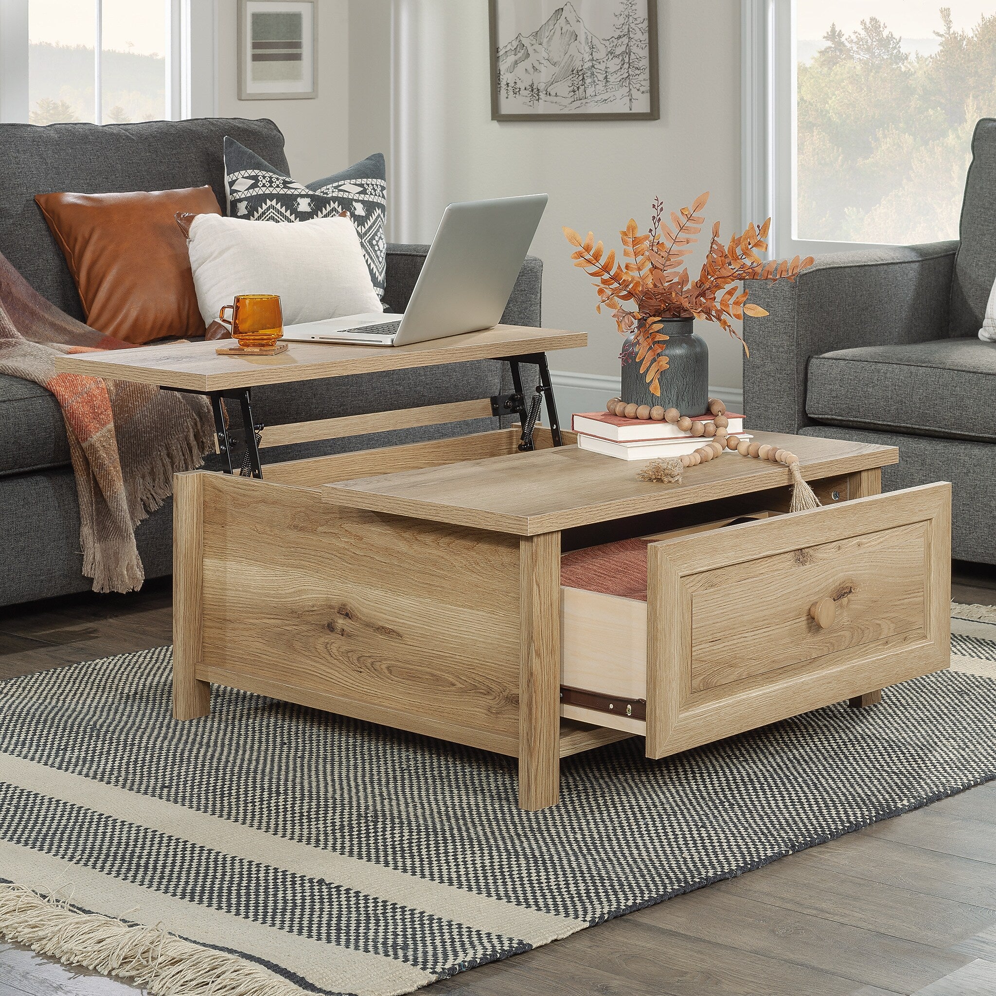 Sauder Hillmont Farm 35"W x 31"D Coffee Table, Timber Oak (435179)