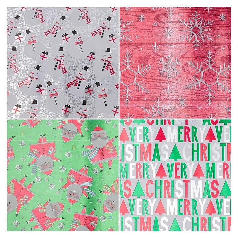 JAM Paper Christmas Wrapping Paper, 25 Sq. ft. x 30", Red Ho Ho Ho Santa Set, 4 Rolls/Pack (165F4reHoS)