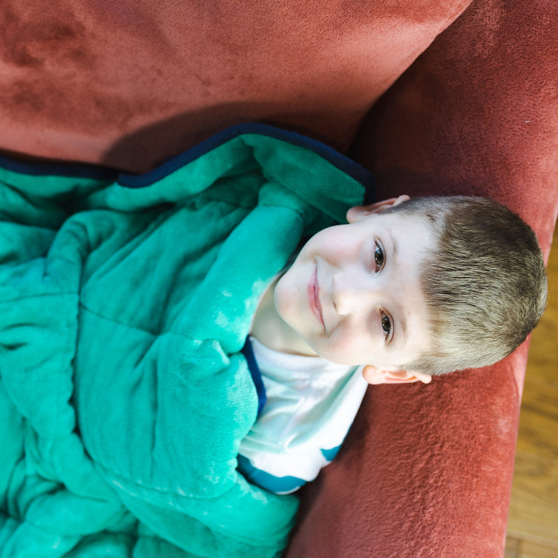 Bouncyband Soft Fleece 7 lb. Weighted Small Sensory Blanket for Kids, 56" x 36", Blue/Green (BBALPWB7BU)