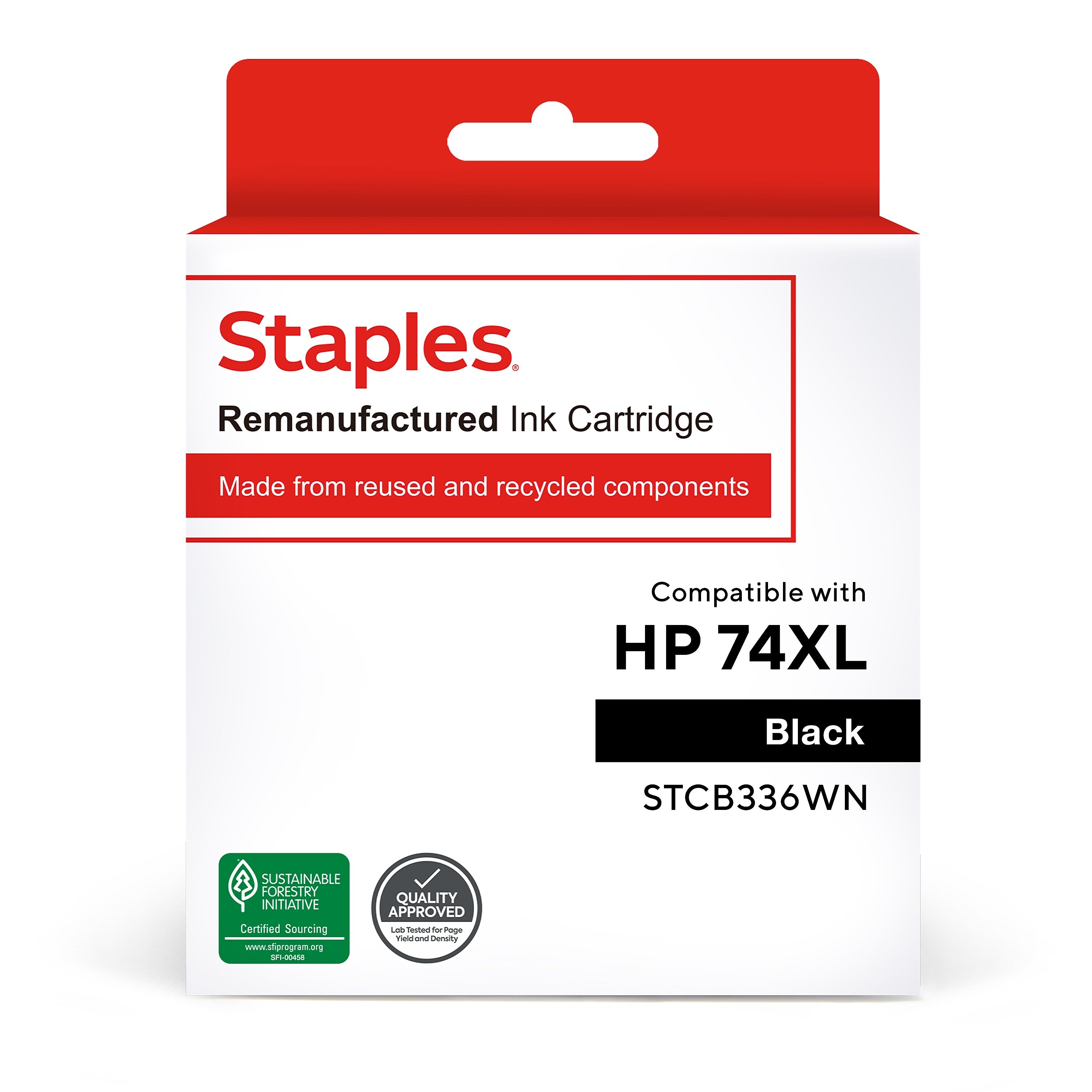 Staples Remanufactured Black High Yield Ink Cartridge Replacement for HP 74XL (TRCB336WN/STCB336WN)