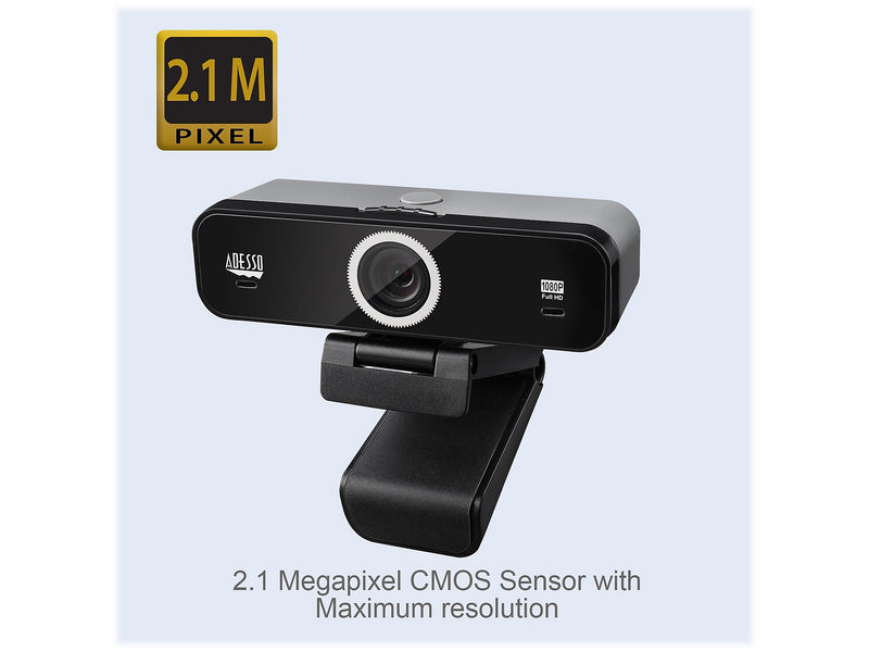Adesso CyberTrack K1 HD 1080p Webcam, 2.1MP, Black (CYBERTRACK K1)