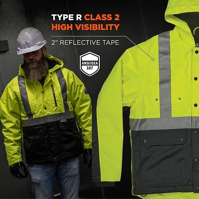 GloWear 8275 Heavy-Duty High-Visibility Workwear Jacket, 4XL, Lime/Black (23978)