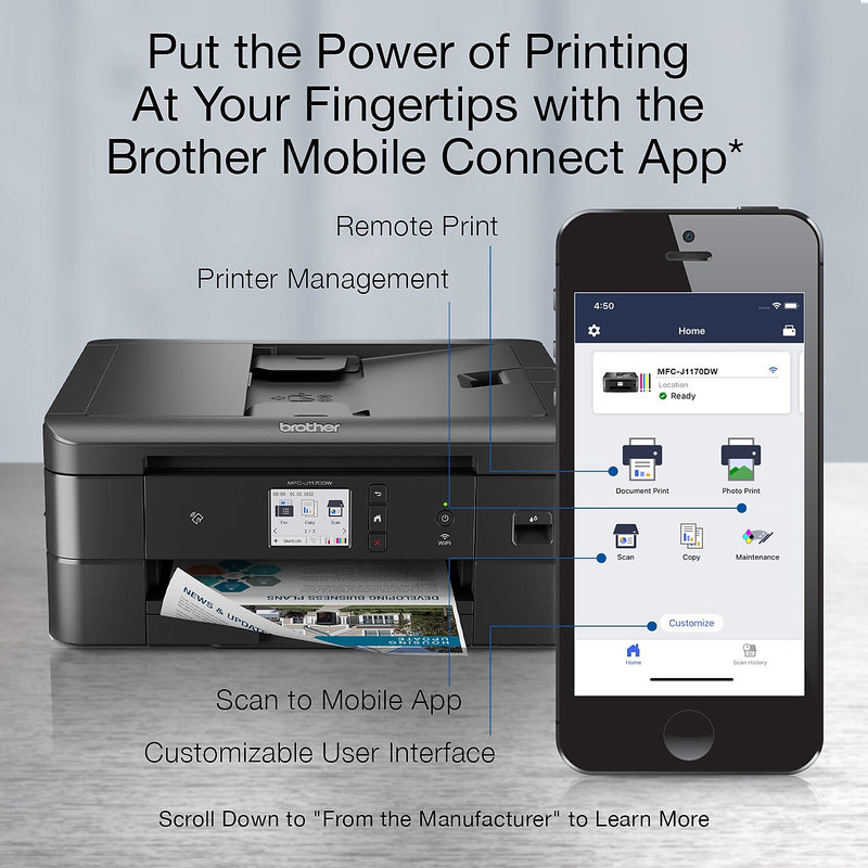 Brother MFC-J1170DW Wireless Color Inkjet Printer, All-In-One, Print, Scan, Copy, Fax