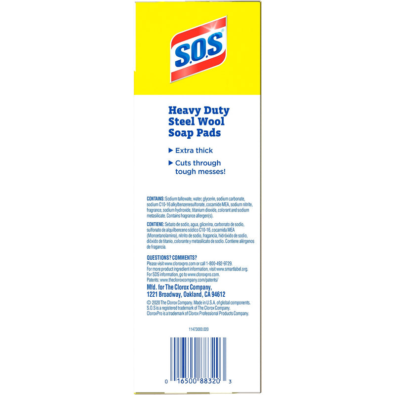 S.O.S CloroxPro Heavy Duty Steel Wool Soap Pads, Multicolored, 15 Pads/Pack (88320)