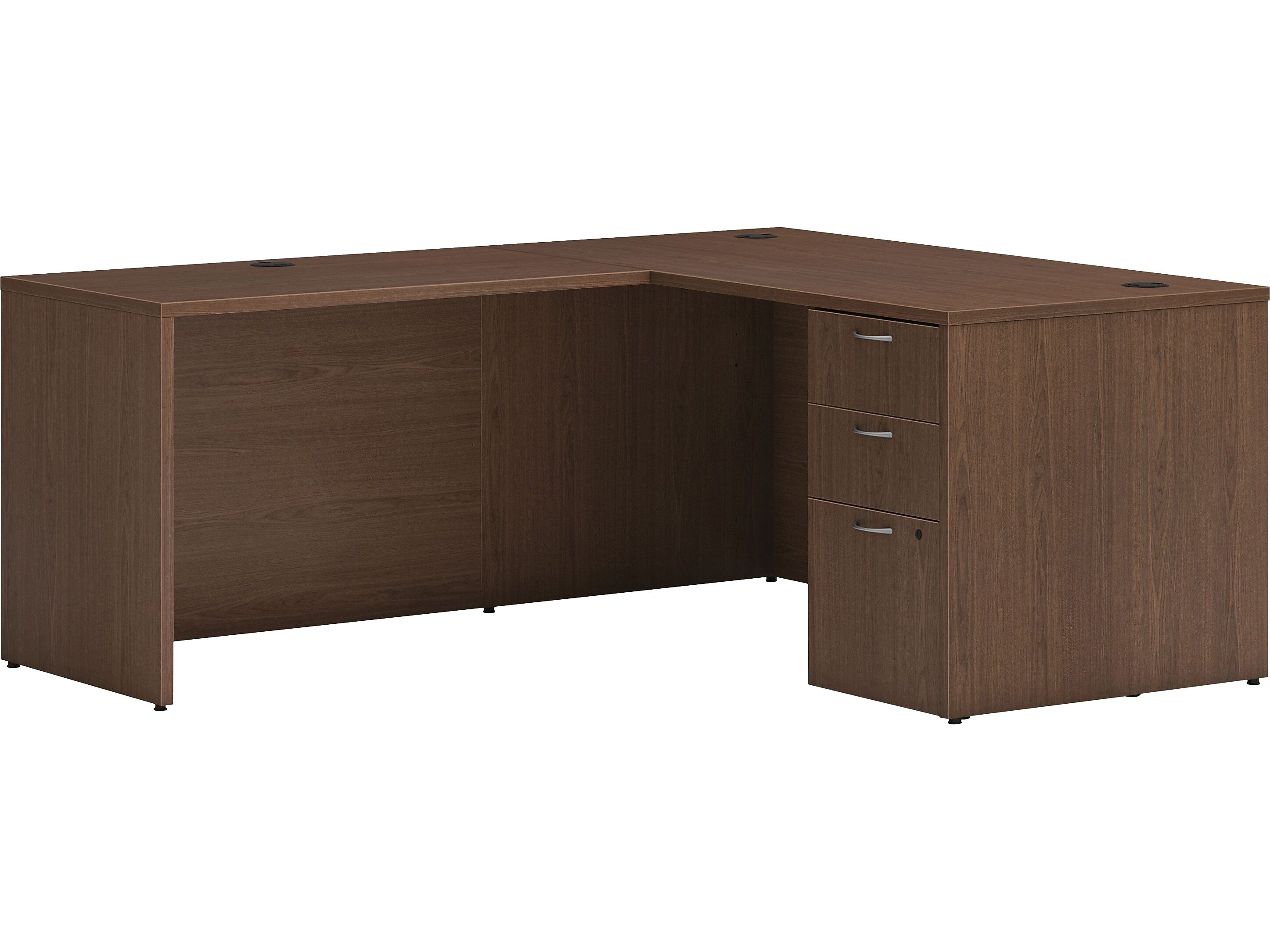 HON Mod 60"W L-Shaped Single-Pedestal Desk, Sepia Walnut (HLPL6072LDESK1BBFSE1)