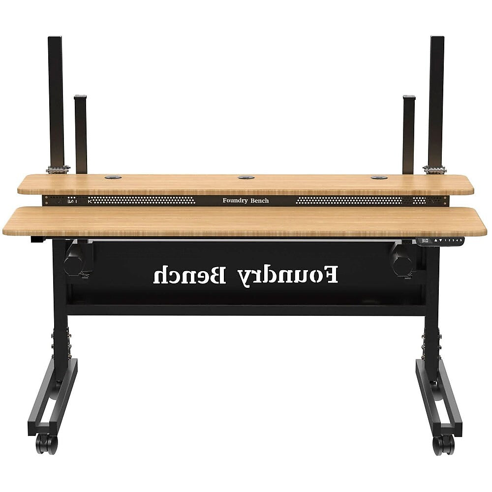 VersaDesk Foundry Bench 60"W Electric Rectangular Adjustable Standing Desk, Bamboo/Black (FB6030-BNB-APP)