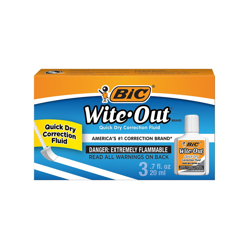 BIC Wite-Out Correction Fluid, 20 ml., White, 3/Pack (50603)