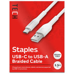 Staples TECH USB-C to USB-A Charging Cable, 3.3 ft., 480 Mbps, White (ST62337)