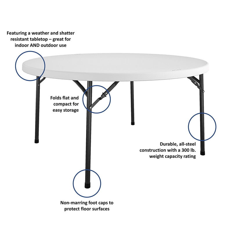 Cosco 60" Round Folding Table, White (14160WSP1E)