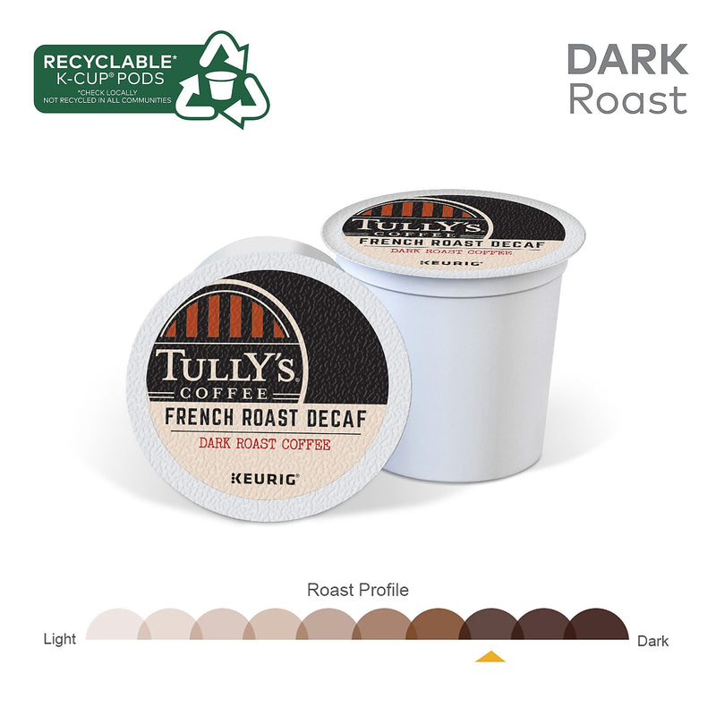 Tully's French Roast Decaf Coffee Keurig® K-Cup® Pods, Dark Roast, 96/Carton (700282)