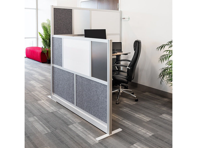 Luxor Workflow Series 5-Panel Freestanding Modular Room Divider System Starter Wall with Whiteboard, 48"H x 70"W, Gray/Silver