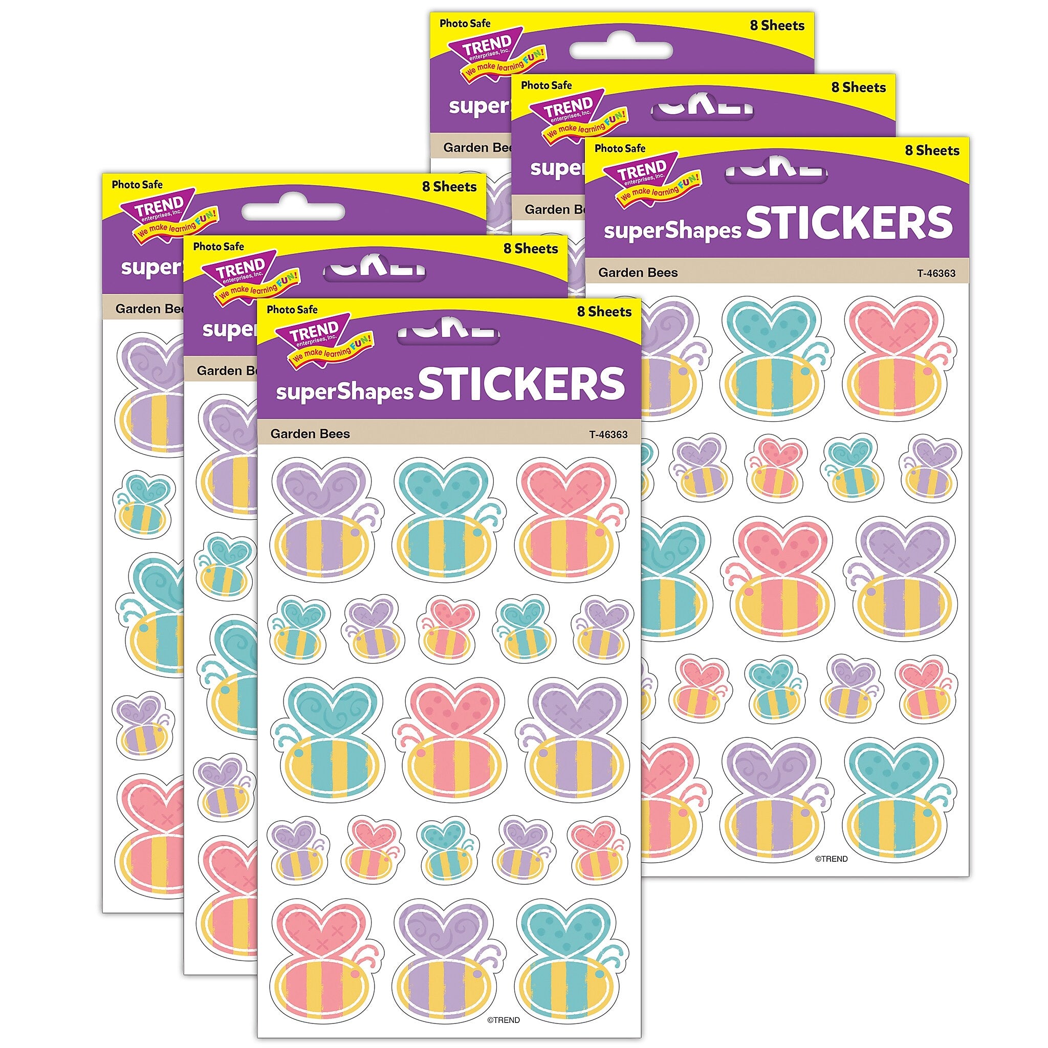 Trend Enterprises Garden Bees Large superShapes Stickers, Assorted Colors, 152/Pack, 6 Packs/Bundle (T-46363-6)