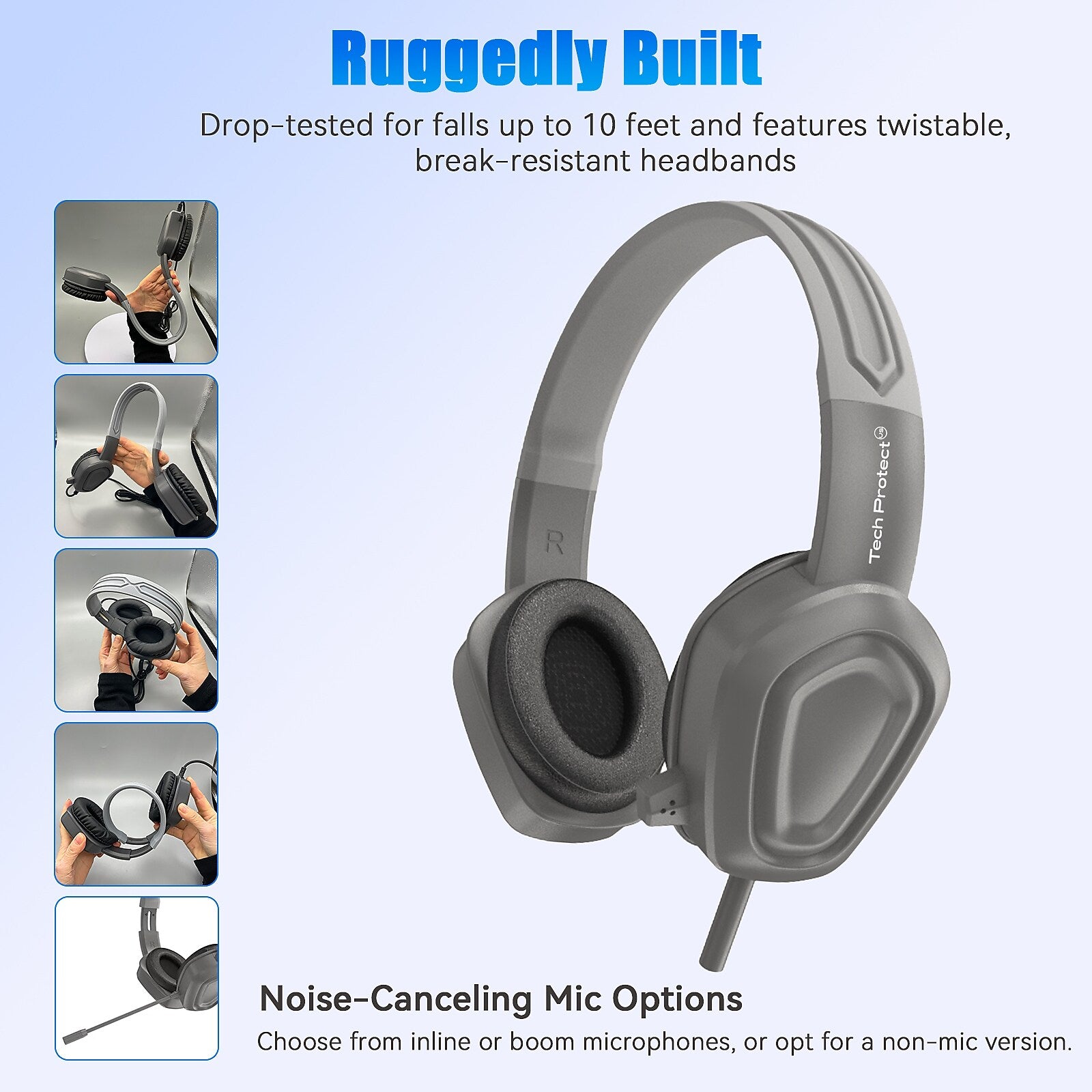 TechProtectus Rugged and Adjustable ShockProof Noise-Canceling Over-Ear Headphones (TP-H16-CIV)