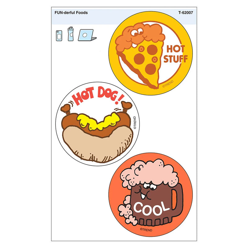 Trend Enterprises FUN-derful Foods Vinyl Stickers, Multicolored, 3/Pack, 6/Packs/Bundle (T-62007-6)