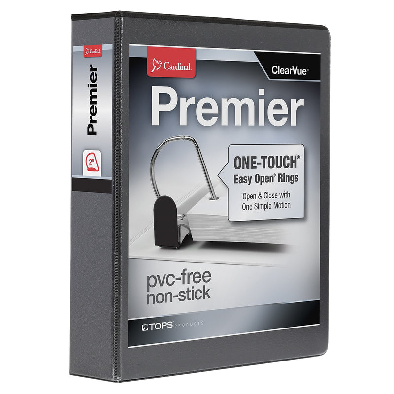 Cardinal Premier Heavy Duty 2" 3-Ring View Binders, D-Ring, Black (10321CB)