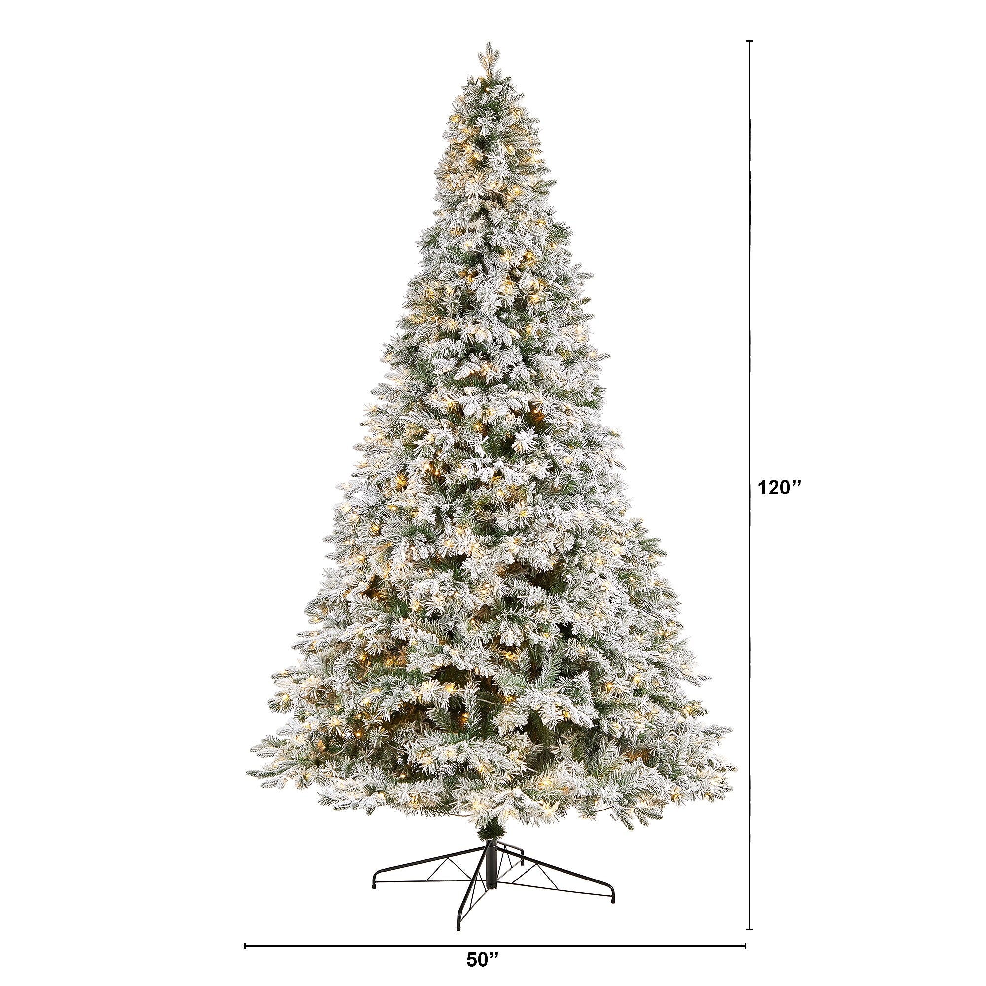 Nearly Natural 10-ft Flocked Vermont Mixed Pine Artificial Christmas Tree with 800 LED Lights and 2200 Bendable Branches (T3387)