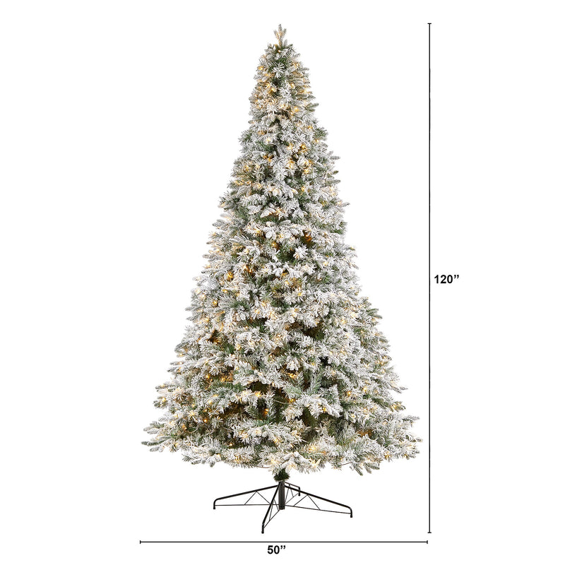 Nearly Natural 10-ft Flocked Vermont Mixed Pine Artificial Christmas Tree with 800 LED Lights and 2200 Bendable Branches (T3387)
