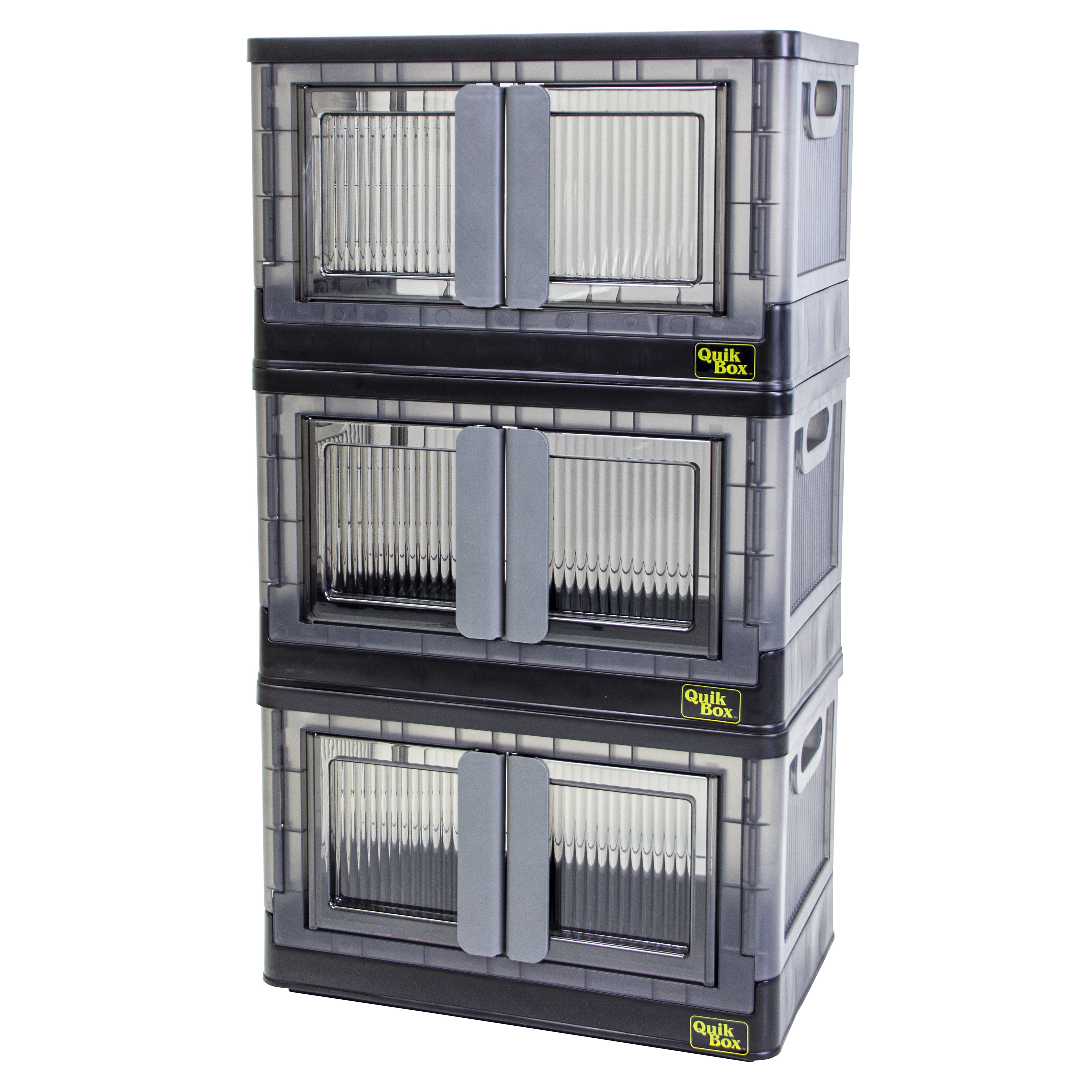 Dbest Quik Box Medium Stackable Folding Plastic Storage Bin, 12" x 11" x 12", 33.6 Qt., Black, 3/Pack (01-932)