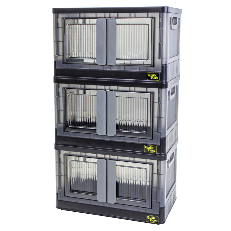 Dbest Quik Box Medium Stackable Folding Plastic Storage Bin, 12" x 11" x 12", 33.6 Qt., Black, 3/Pack (01-932)