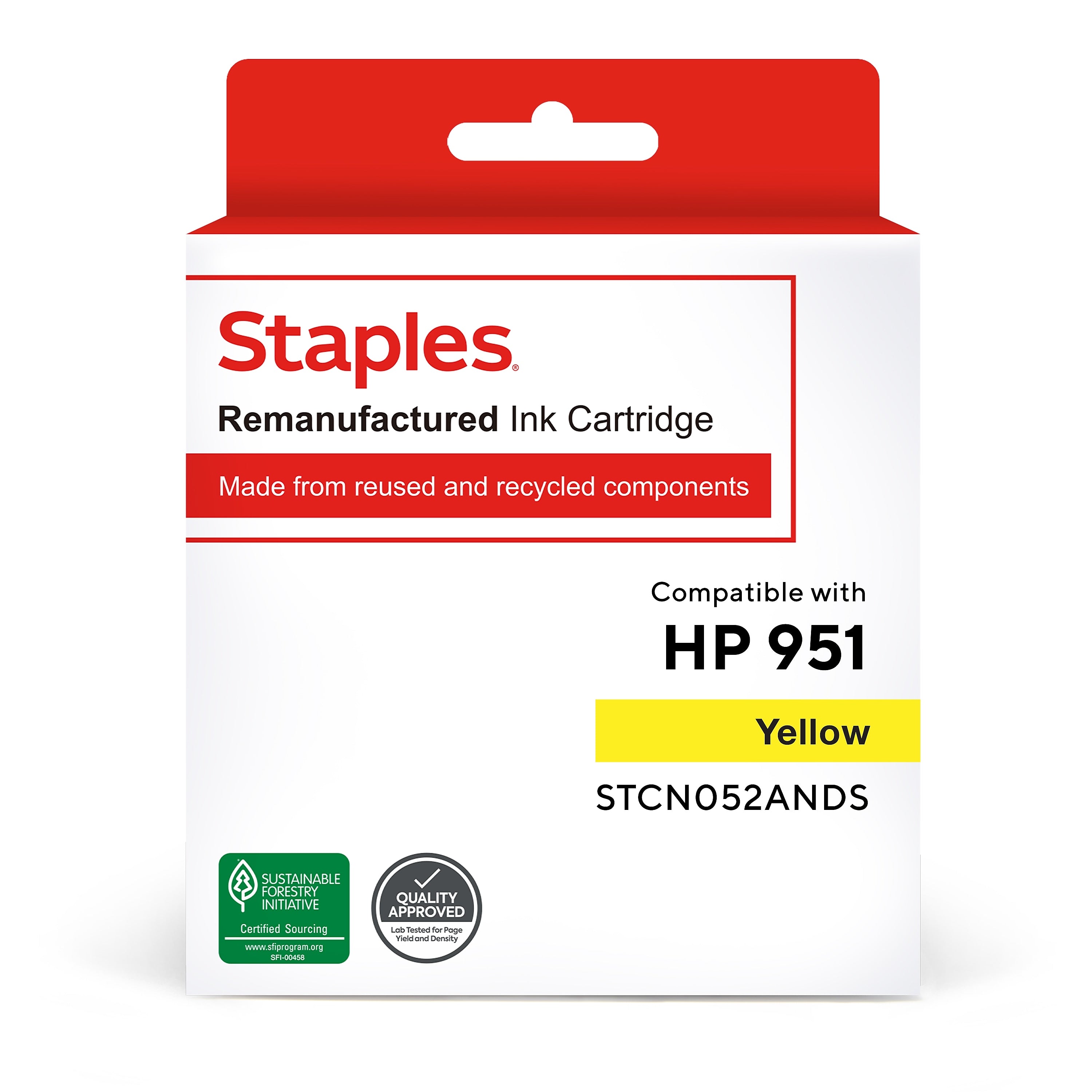 Staples Remanufactured Yellow Standard Yield Ink Cartridge Replacement for HP 951 (TRCN052ANDS/STCN052ANDS)
