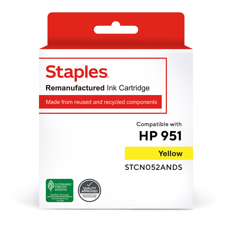 Staples Remanufactured Yellow Standard Yield Ink Cartridge Replacement for HP 951 (TRCN052ANDS/STCN052ANDS)