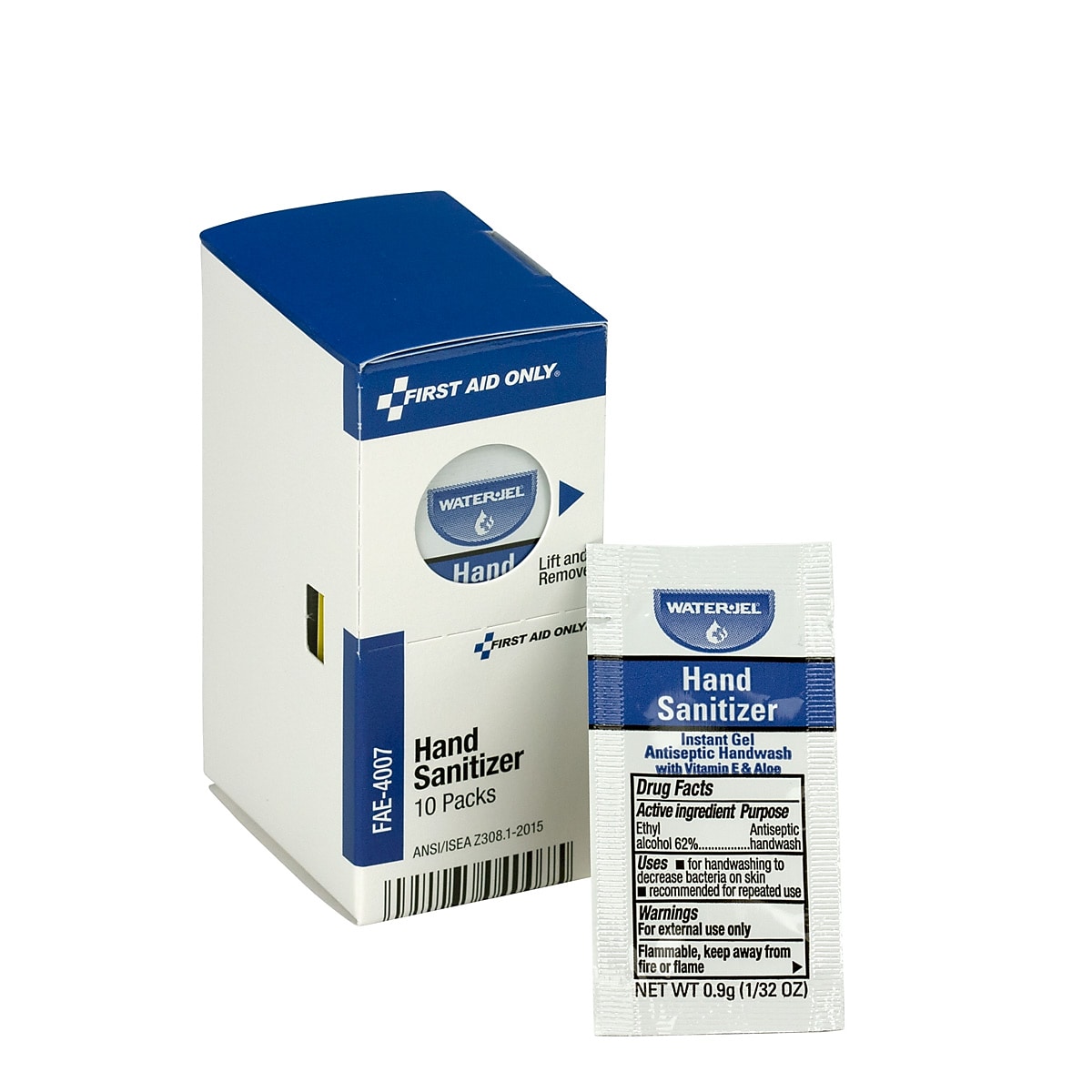 First Aid Only Antiseptic Hand Sanitizer Packets, 10/Box (FAE-4007)
